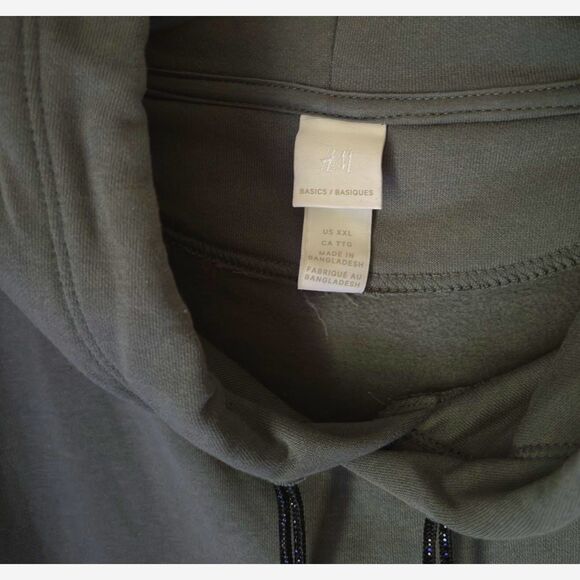 H&M Olive Green Ladies Size XXL Black Double Corded Hoodie Sweatshirt - Picture 6 of 6